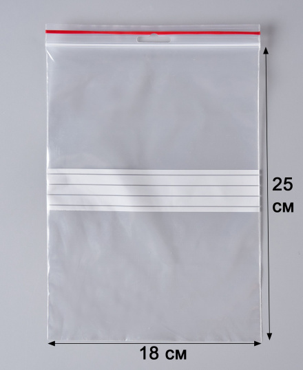 Пакет с замком Zip-Lock (Зип лок), 18х25 см, сверхпрочный 60 мкм, с полосой для надписей, с европодвесом, 100 шт.