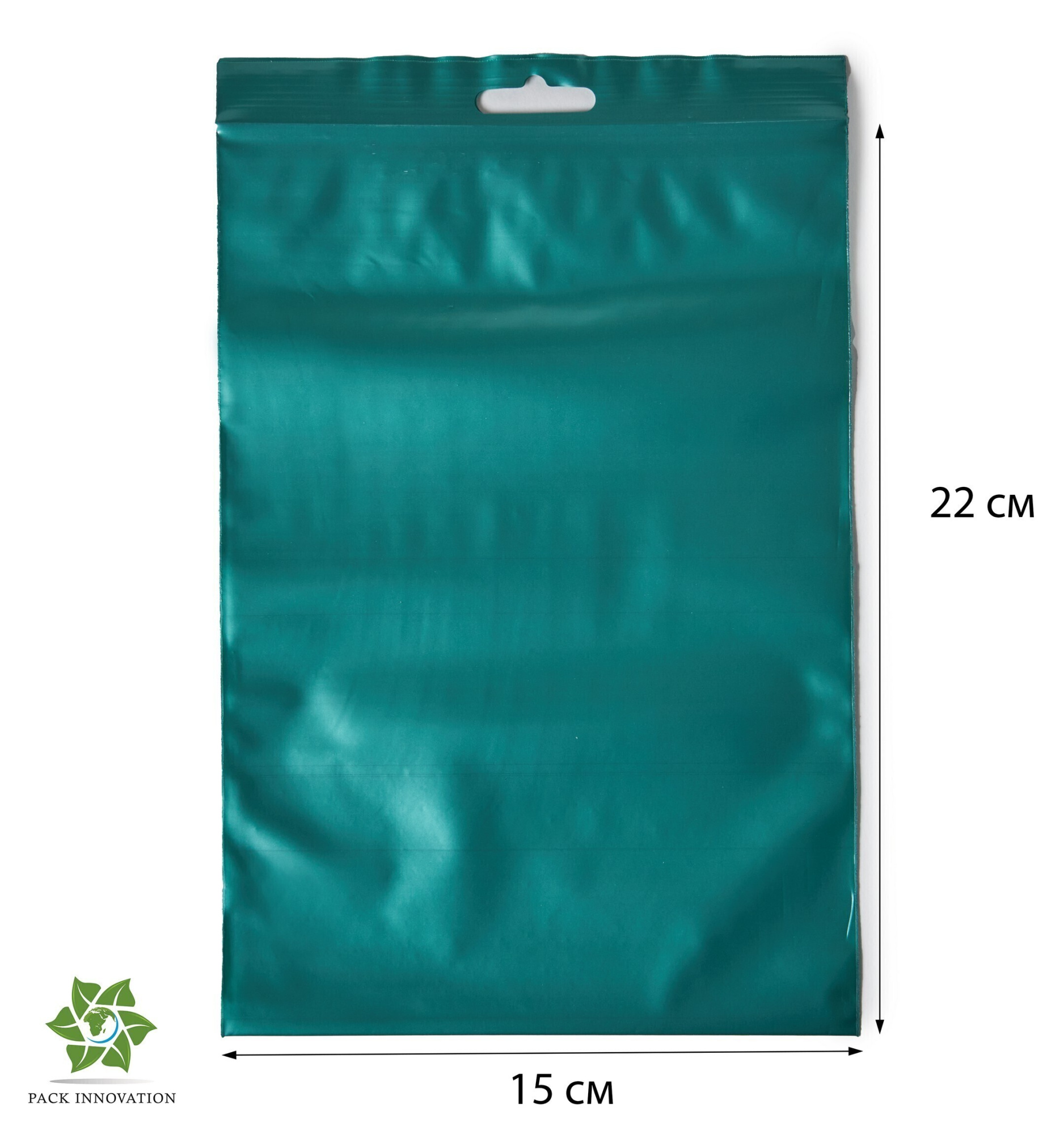 Пакет с замком Zip-Lock (Зип лок), 15х22 см, 60 мкм, с европодвесом, сверхпрочный, зеленый металлик, 5000 шт.